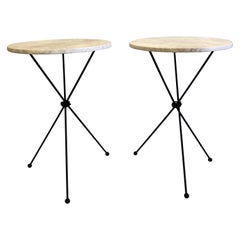 Retro Pair of French Midcentury Iron & Limestone End/ Side Tables, Giacometti