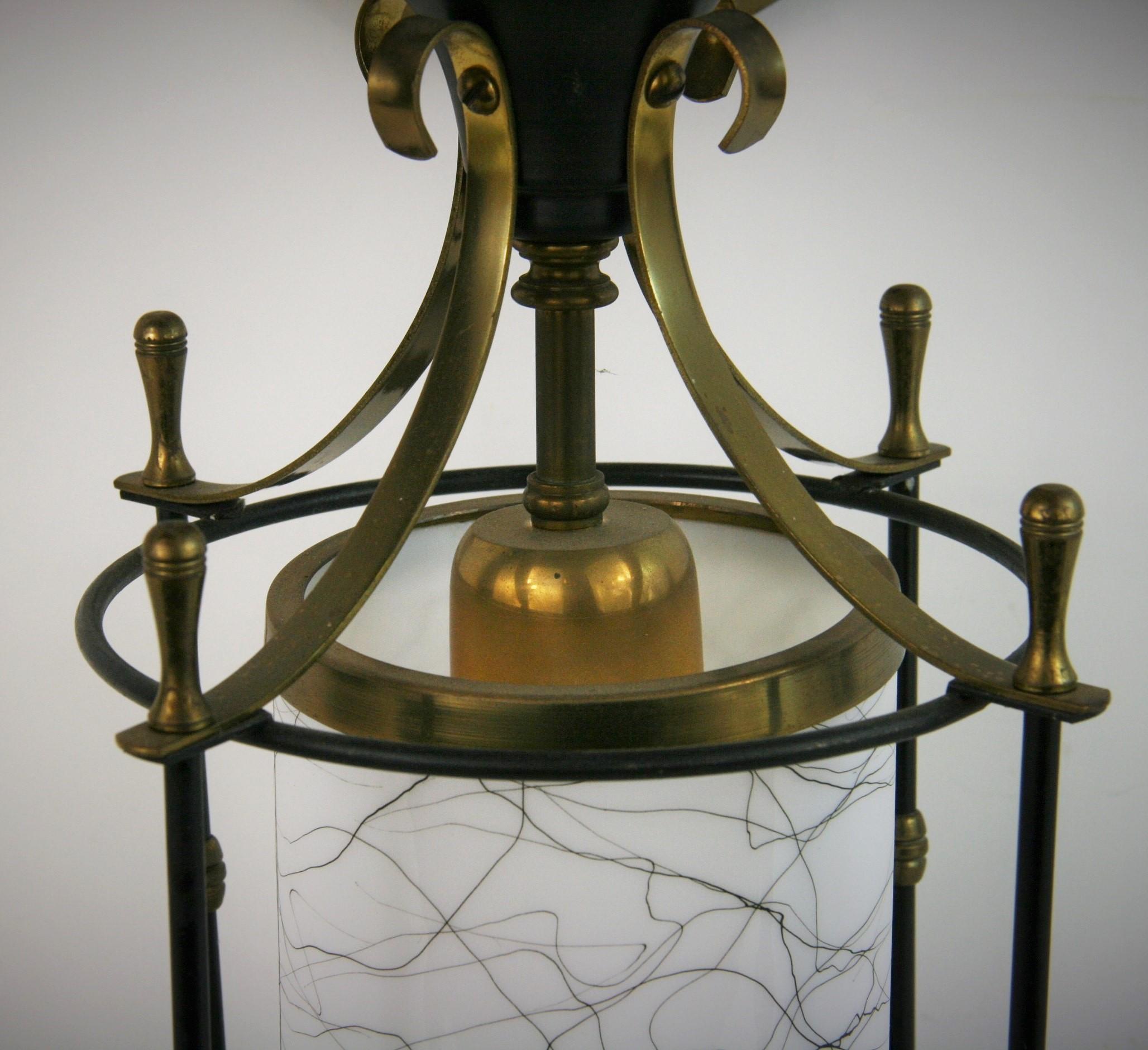 Brass Pair of French Midcentury Lantern Sconces For Sale