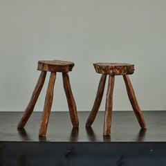 Pair of French Midcentury Live Edge Burled Wood Tables or Stools