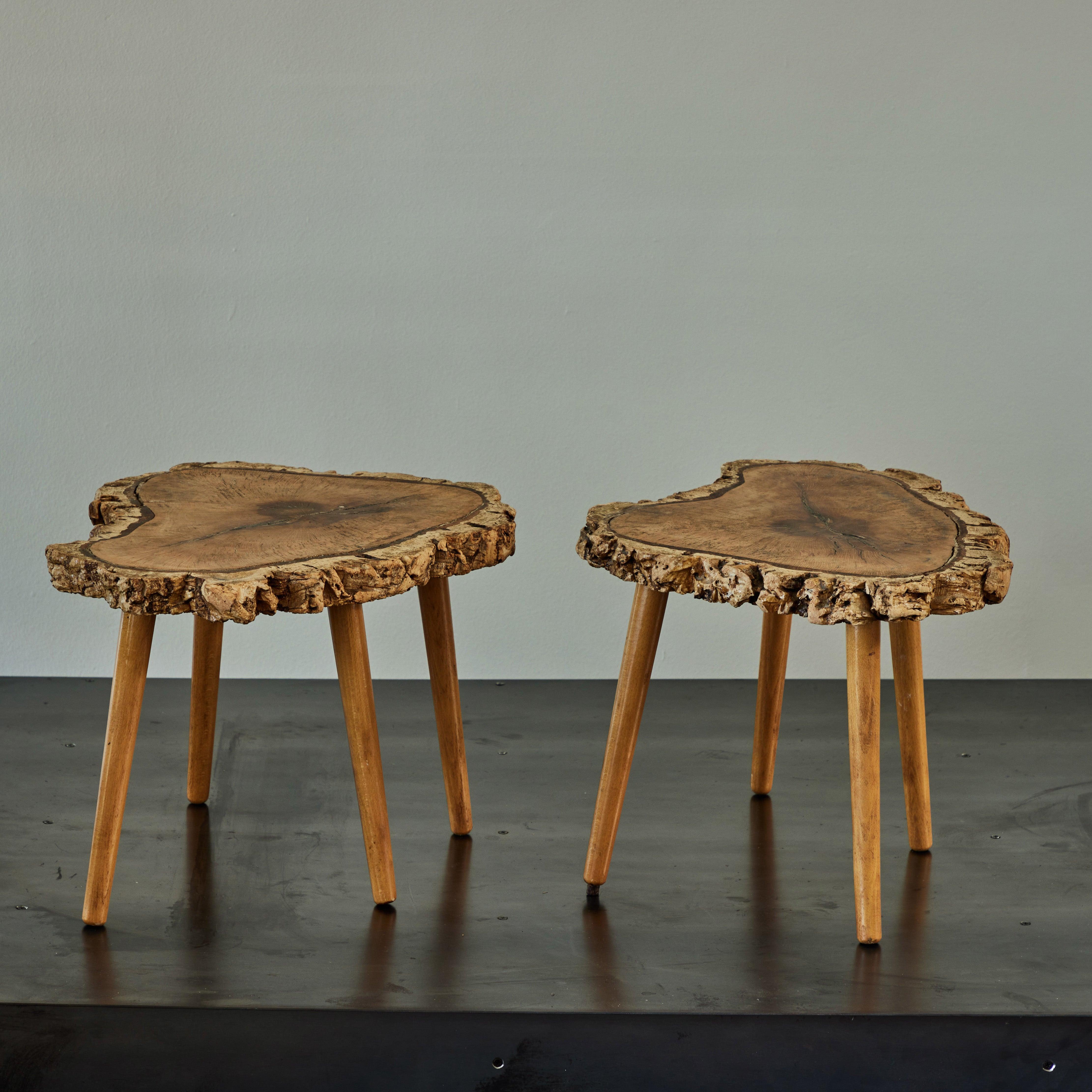 20th Century Pair of French Midcentury Live Edge Wood Tables