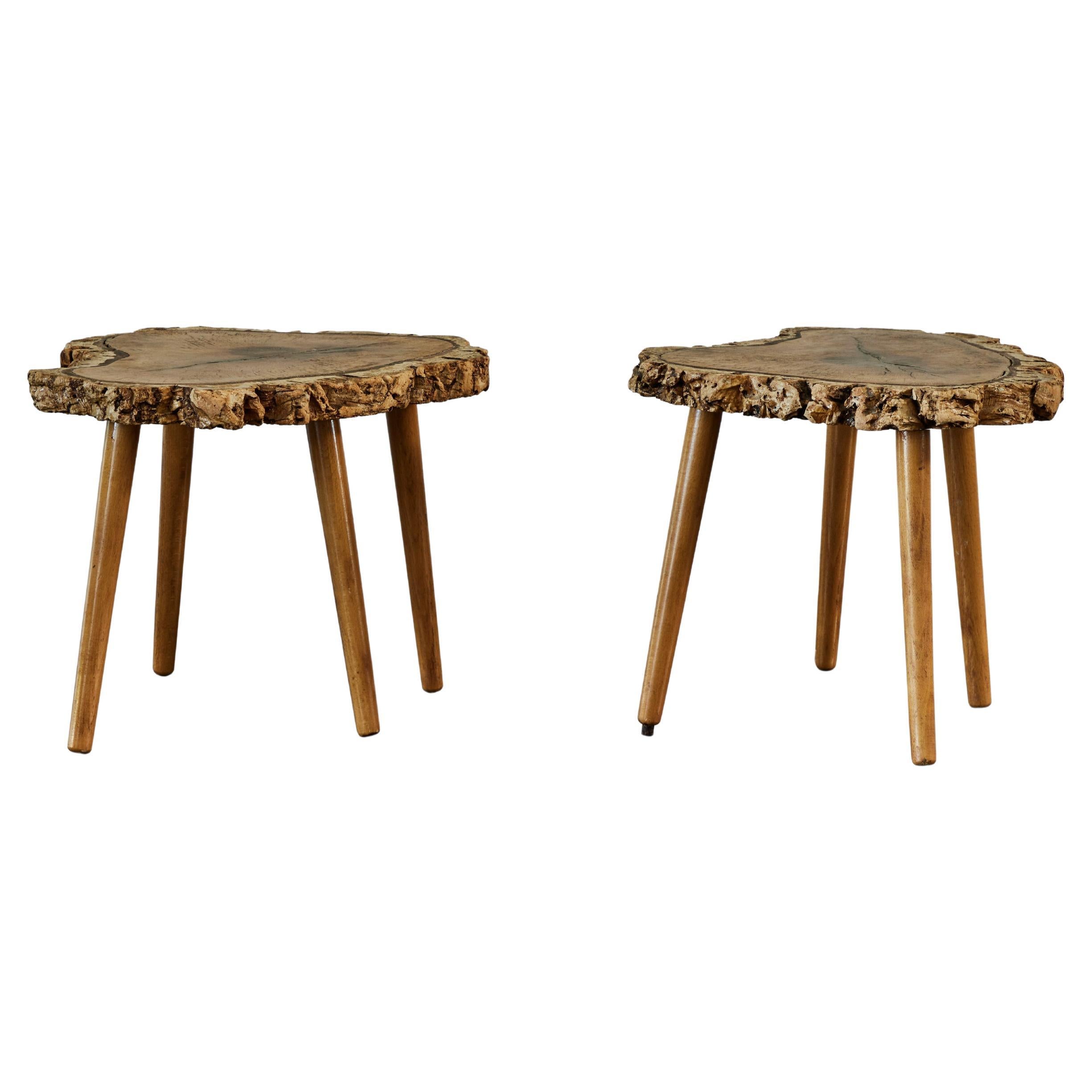 Pair of French Midcentury Live Edge Wood Tables