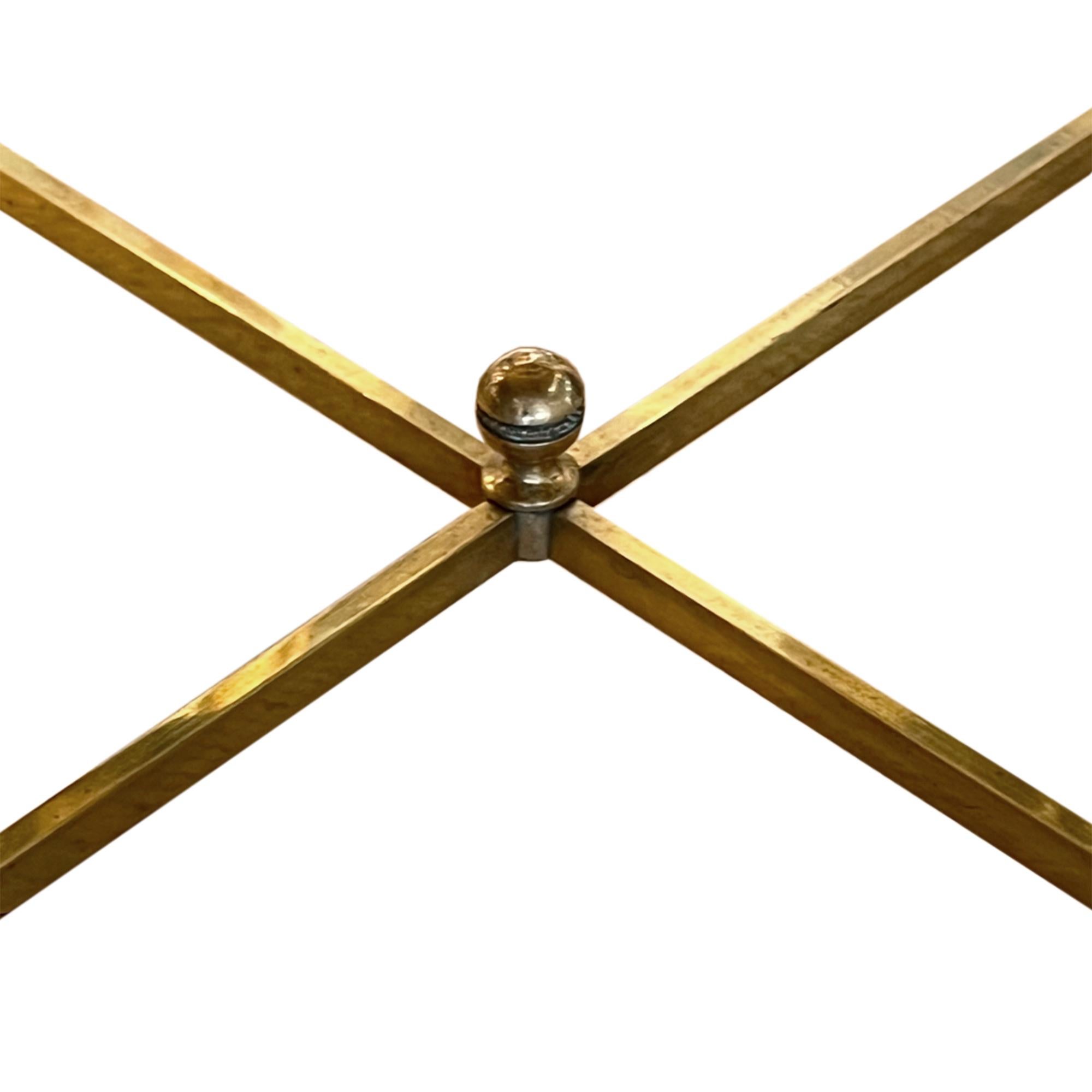 Polished Pair of French Midcentury Low Single Tier Side Tables with Eglomise Glass For Sale