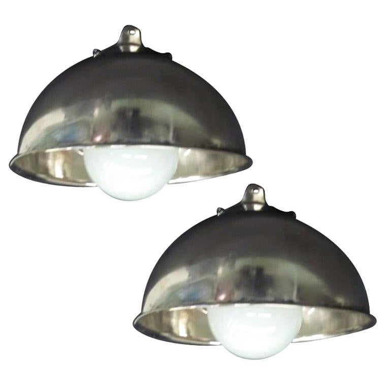 Pair of French Midcentury Marine Industrial Flush Mounts or Sconces For Sale