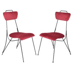 Retro Pair of French Midcentury Metal and Velvet Chairs, 1950s