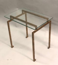 Pair of French Midcentury Modern Neoclassic Gilt Iron Side Tables, Maison Ramsay