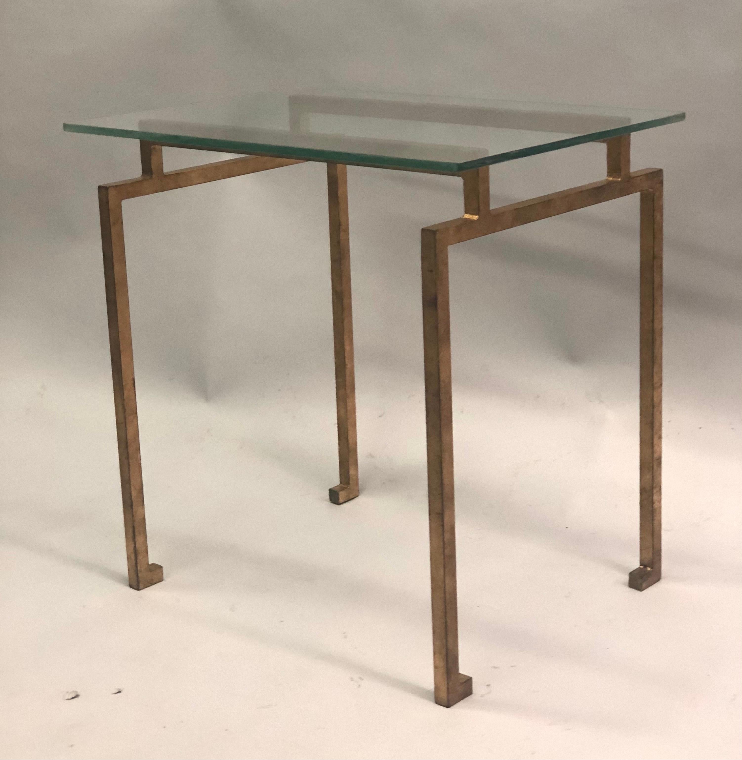 Pair of French Midcentury Modern Neoclassic Gilt Iron Side Tables, Maison Ramsay In Good Condition For Sale In New York, NY