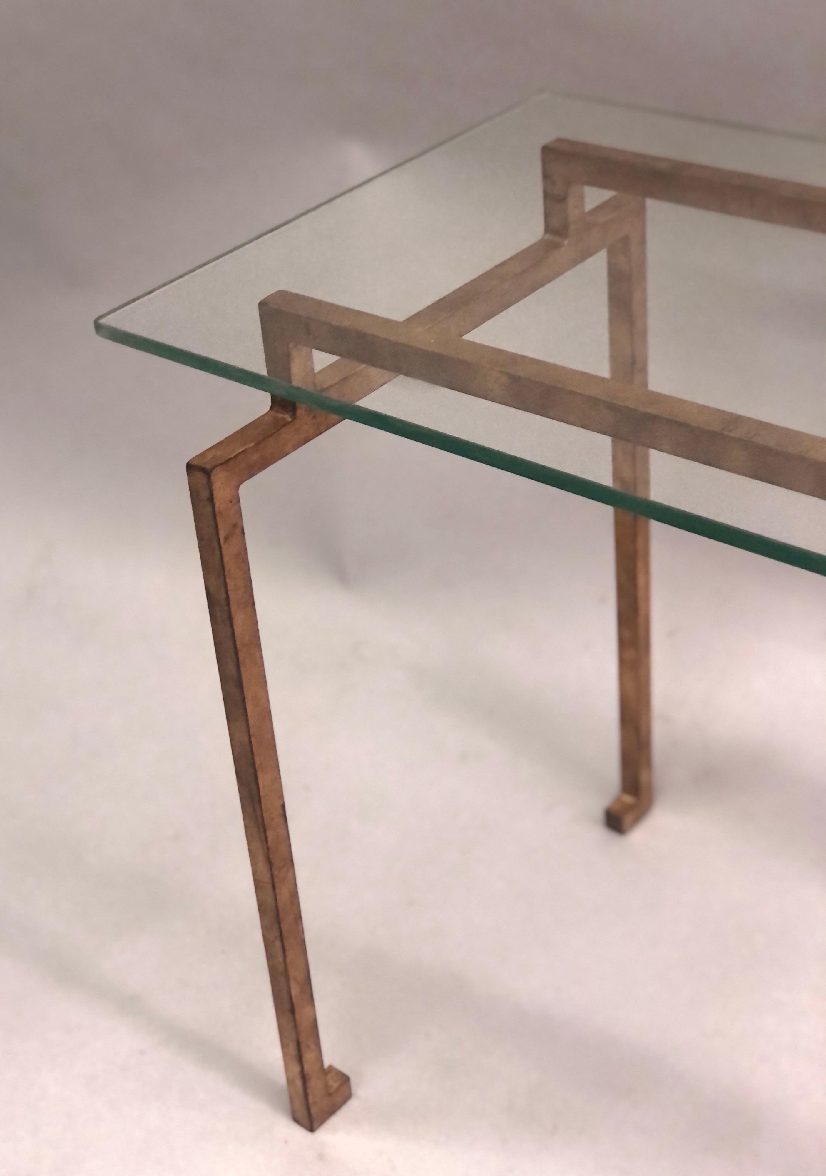 Pair of French Midcentury Modern Neoclassic Gilt Iron Side Tables, Maison Ramsay For Sale 2