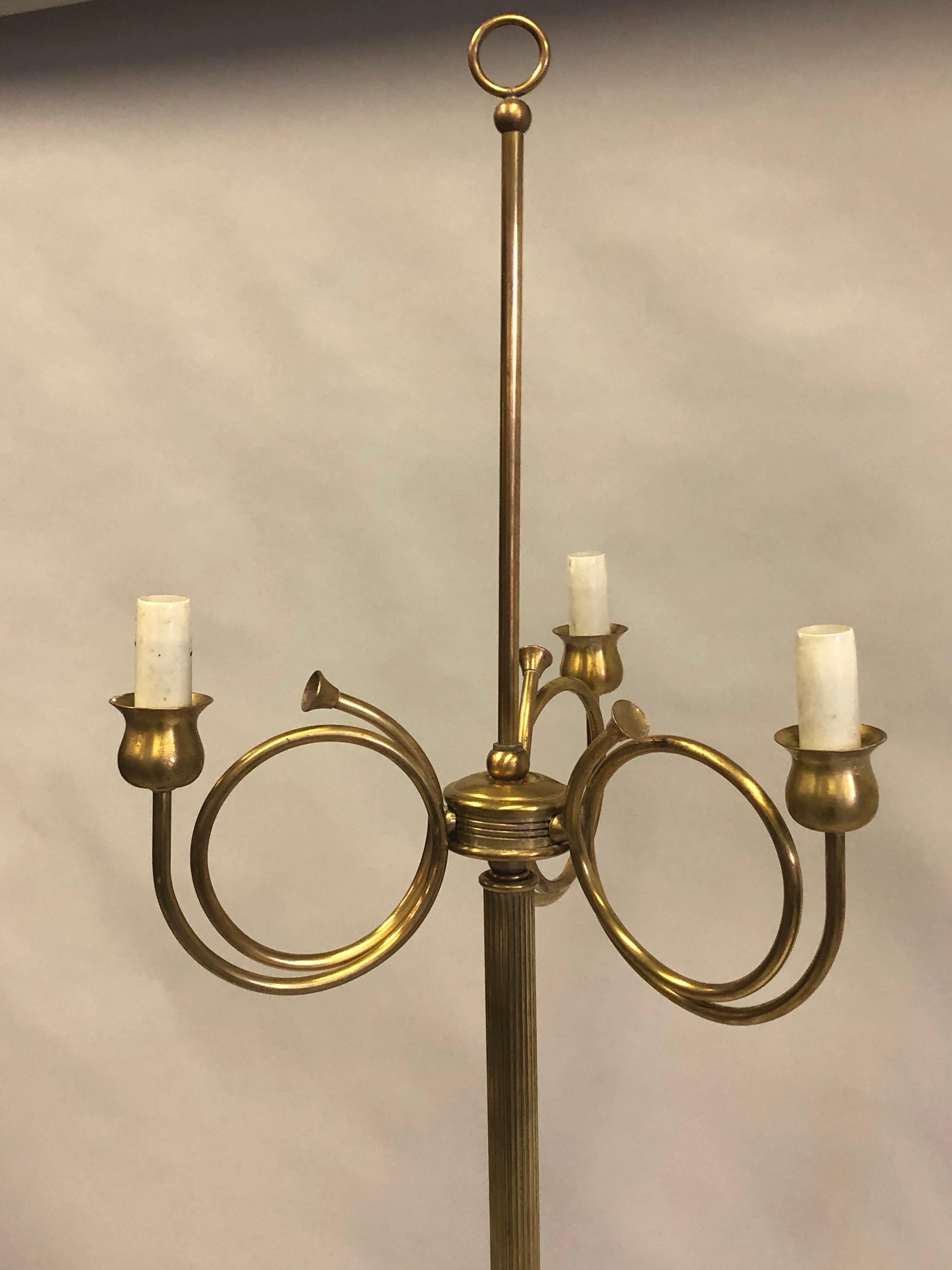 20th Century Pair of Mid-Century Modern Neoclassical Brass Floor Lamps by Maison Jansen For Sale