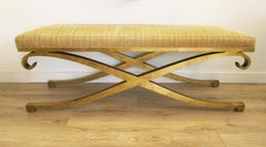 Pair of French Mid-Century Modern Neoclassical Gilt Iron Benches