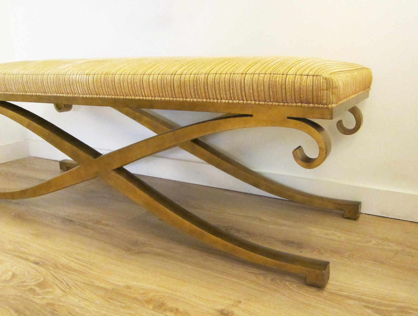 Pair of French Mid-Century Modern Neoclassical Gilt Iron Benches In Excellent Condition In Miami, FL