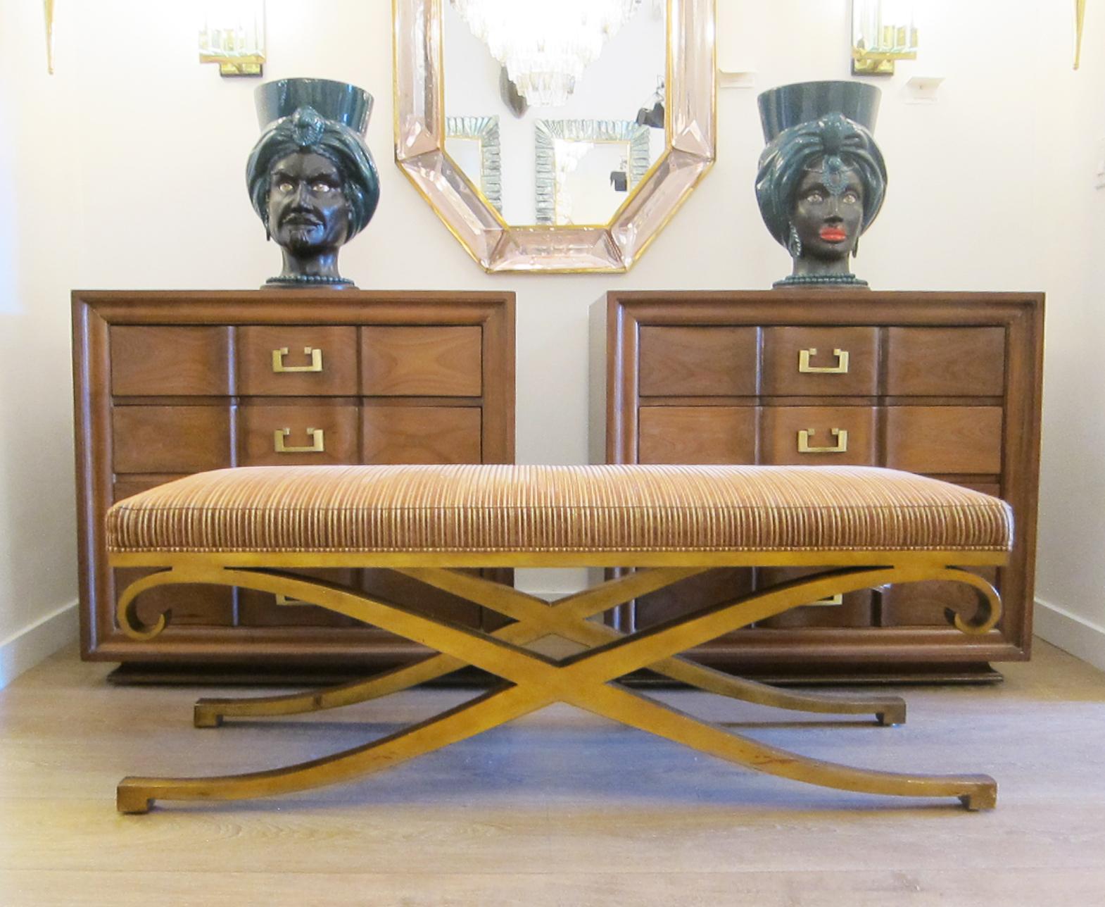 Pair of French Mid-Century Modern Neoclassical Gilt Iron Benches 1