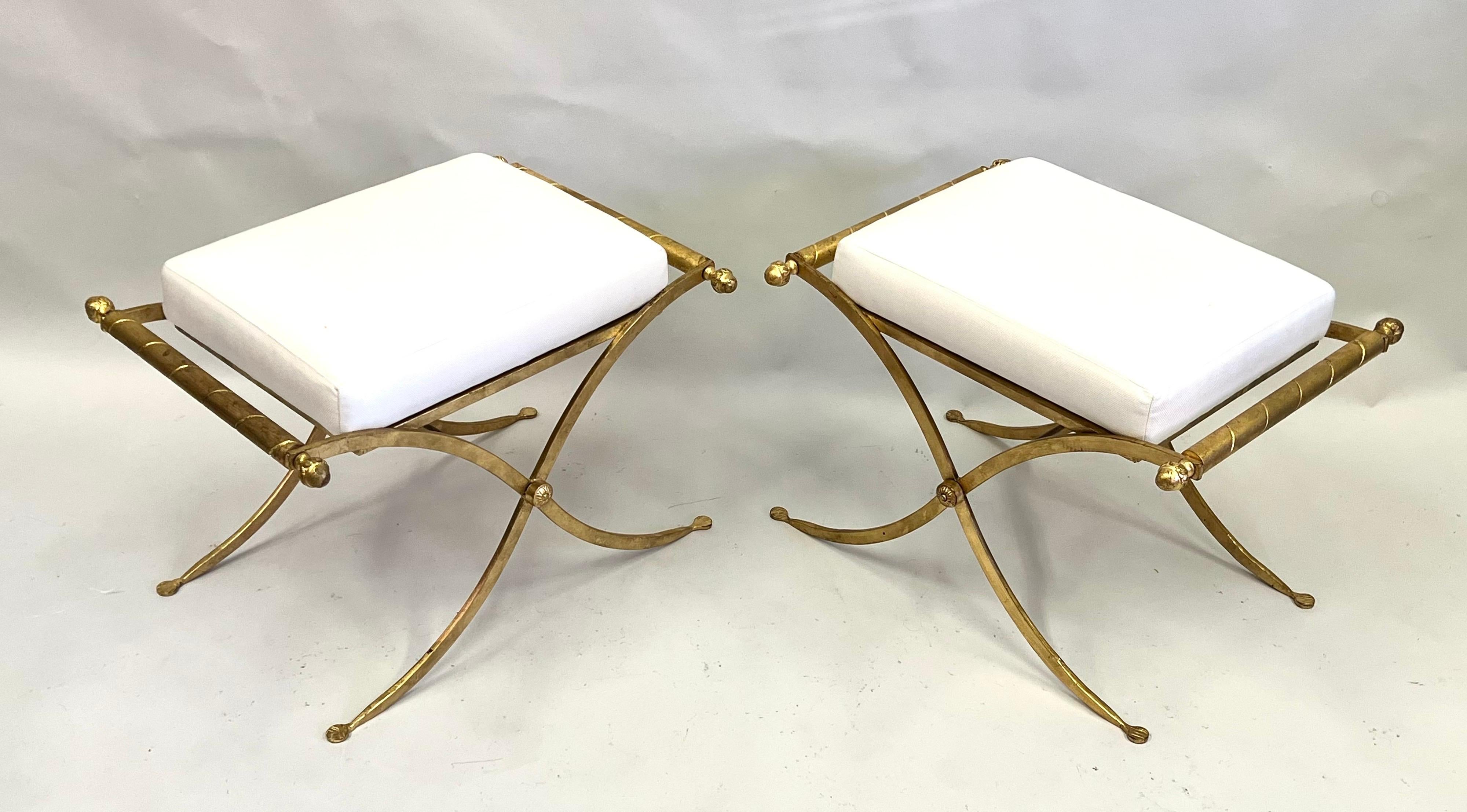 Pair of French Midcentury Modern Neoclassical Gilt Iron Benches, Raymond Subes 2