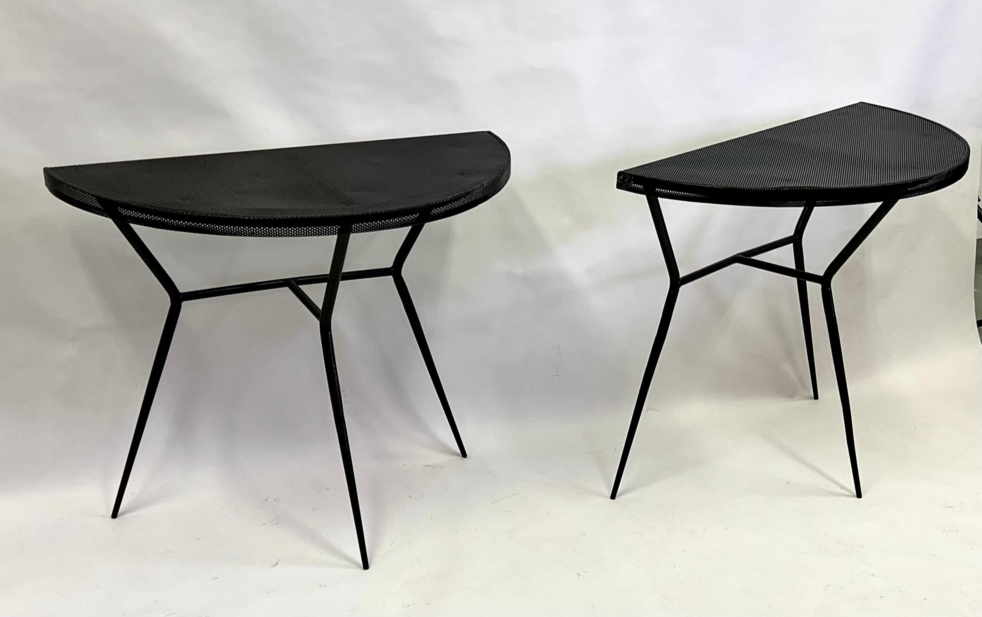 Hand-Painted Pair of French Midcentury Modern Perforated Metal Consoles Attr. Mathieu Mategot For Sale
