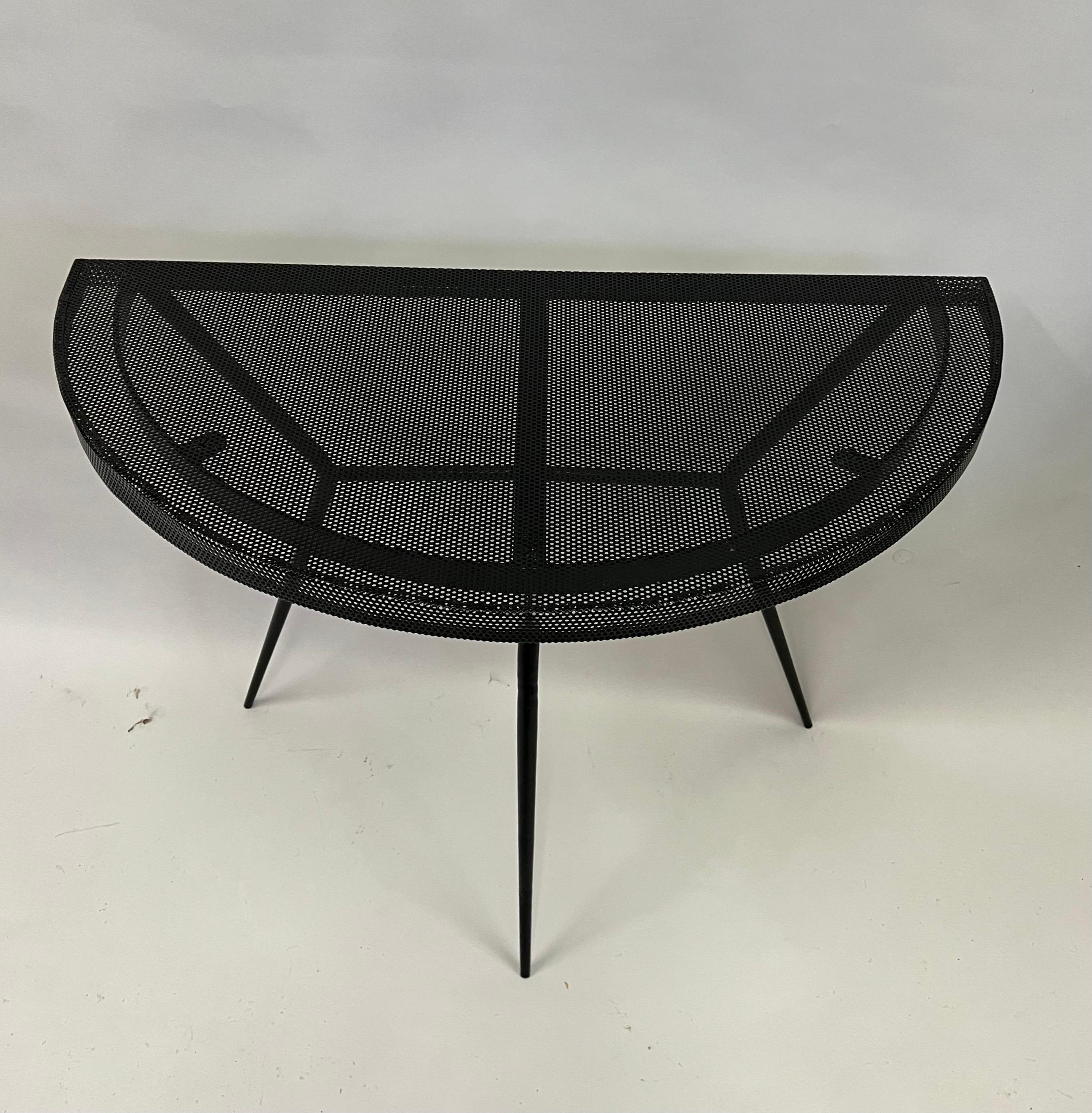 Pair of French Midcentury Modern Perforated Metal Consoles Attr. Mathieu Mategot For Sale 1