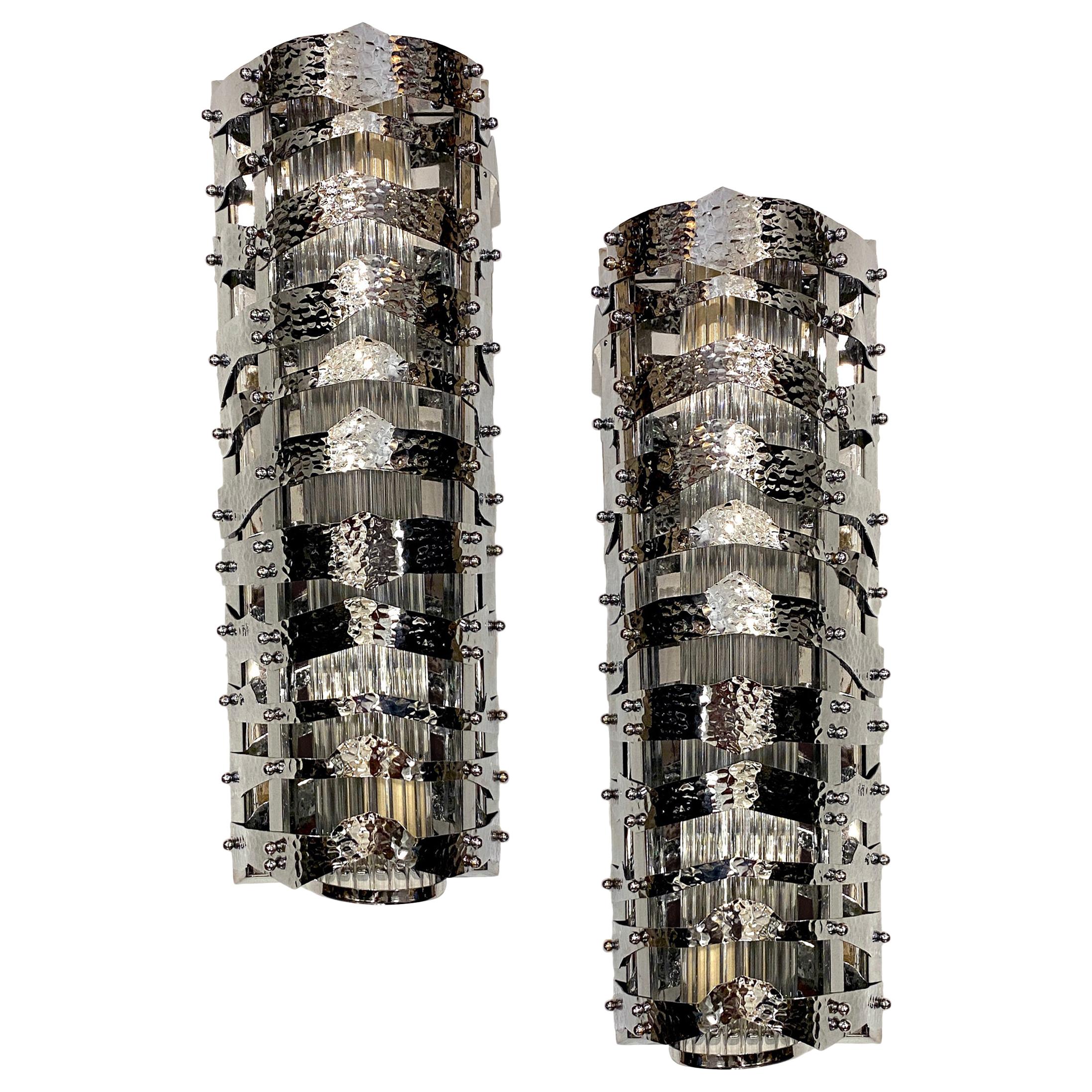Pair of French Midcentury Nickel-Plated Sconces For Sale