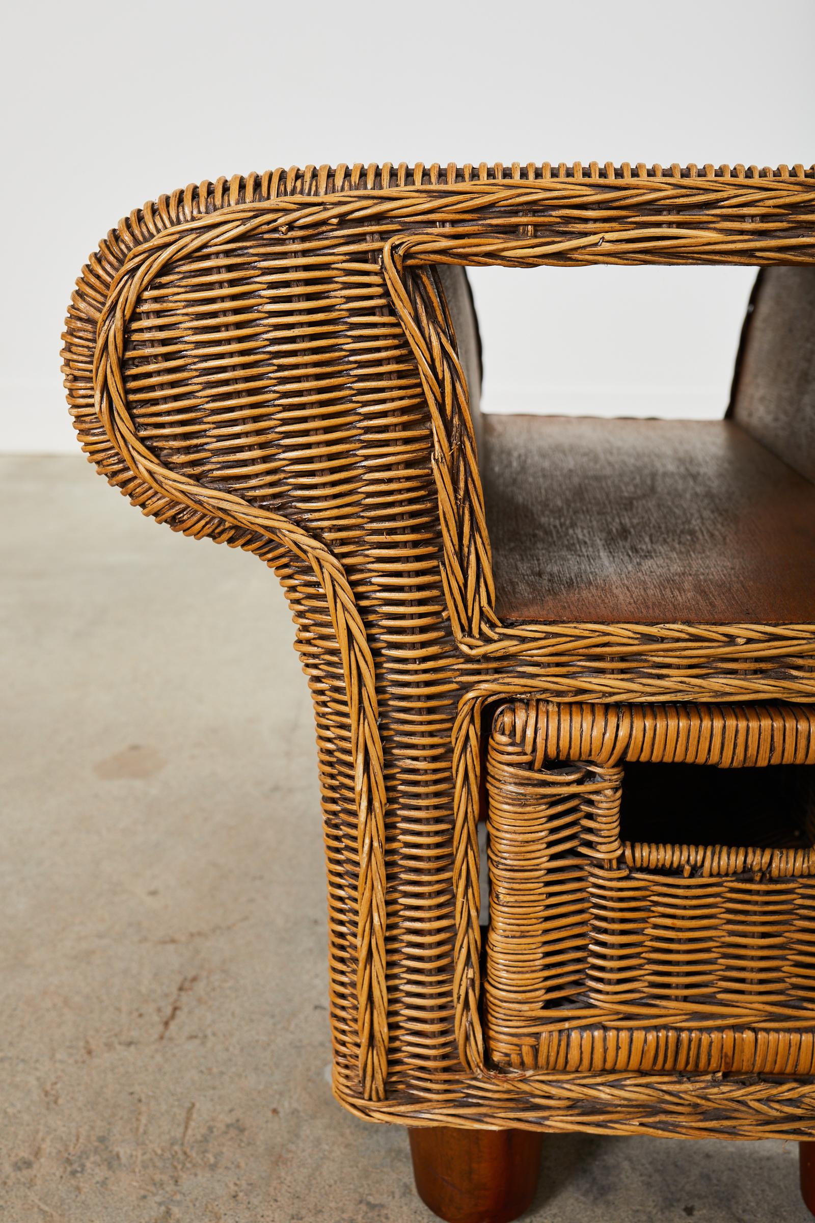 Pair of French Mid-Century Organic Modern Wicker Nightstands 5