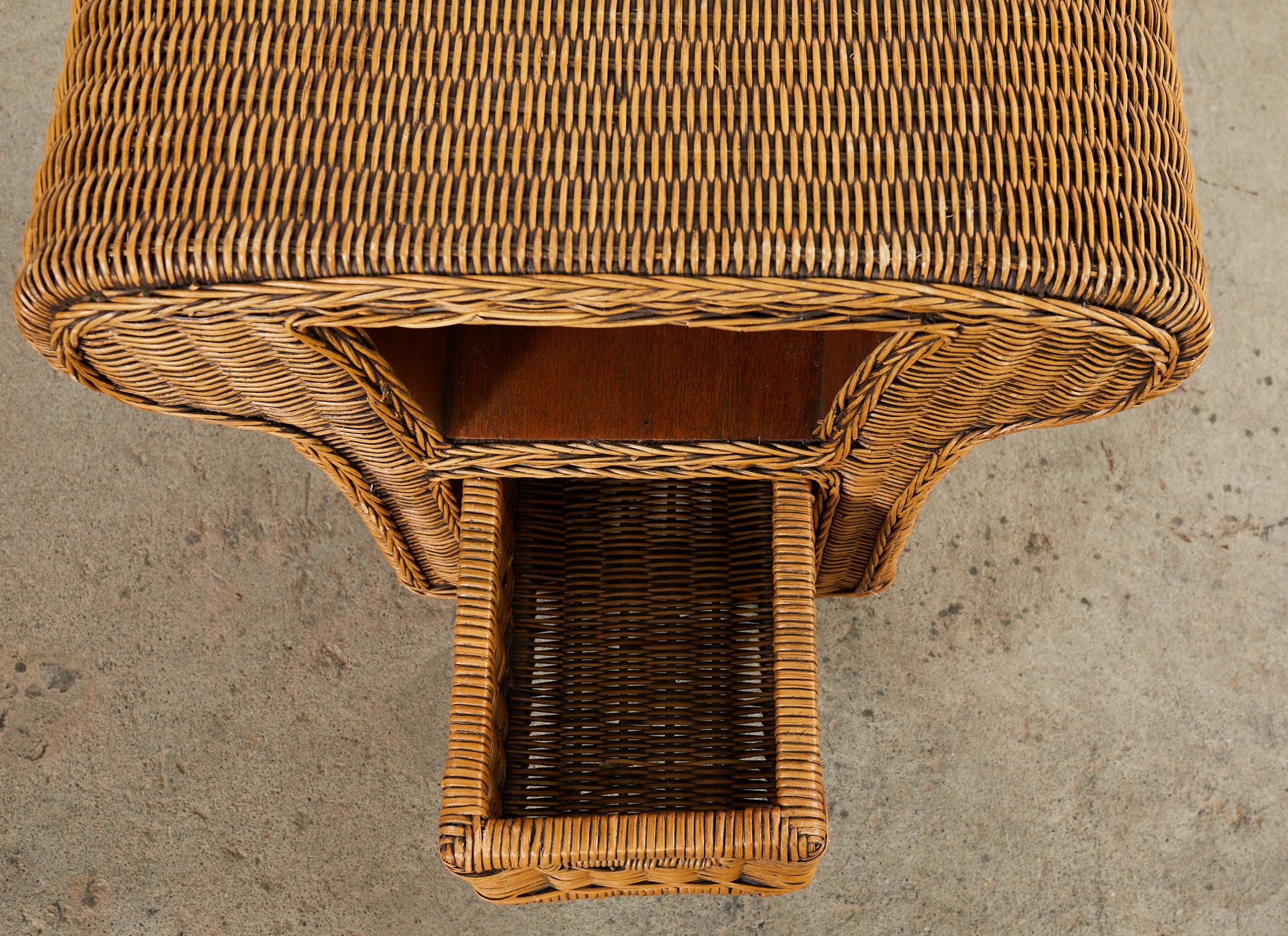 Pair of French Mid-Century Organic Modern Wicker Nightstands 6