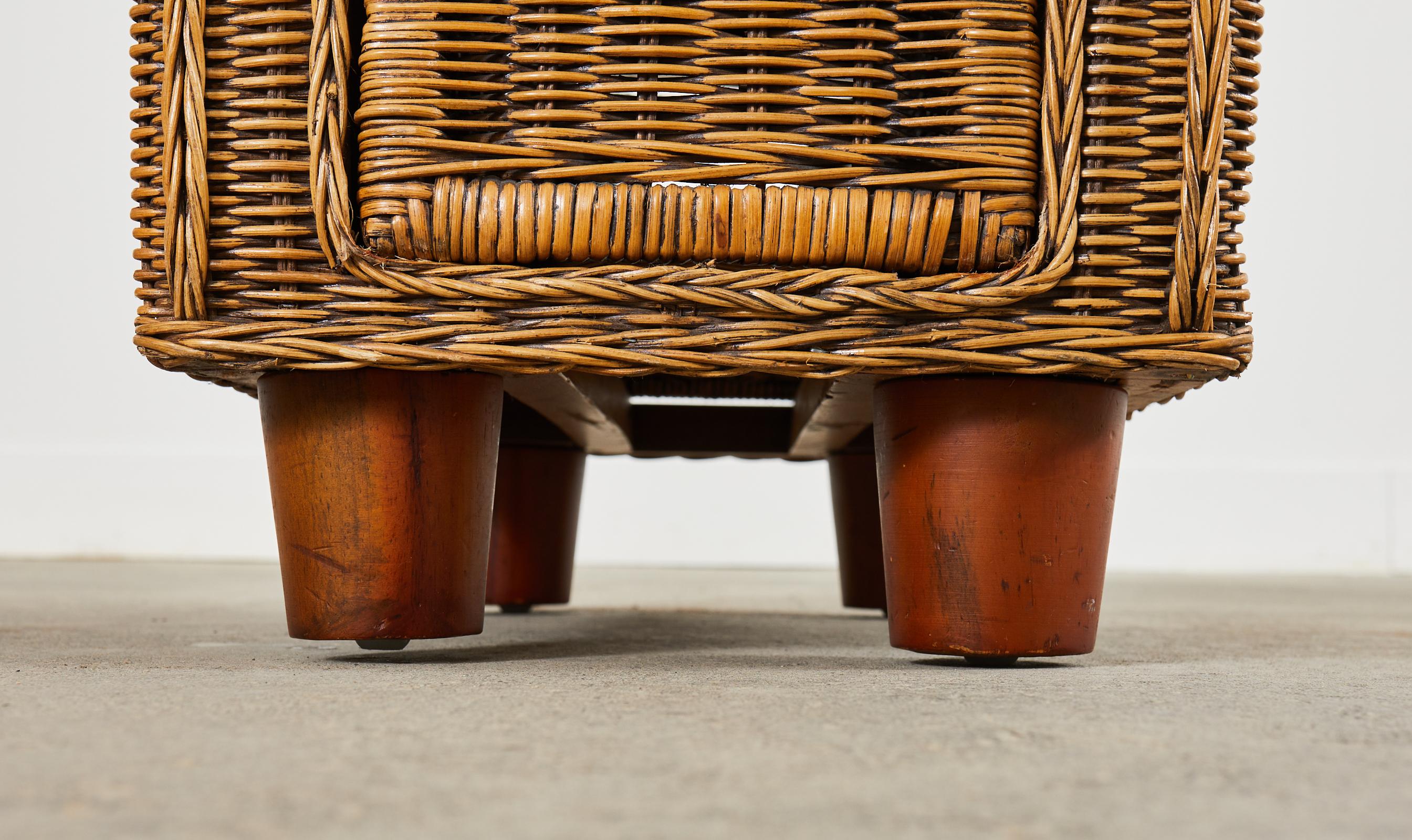 Pair of French Mid-Century Organic Modern Wicker Nightstands 8