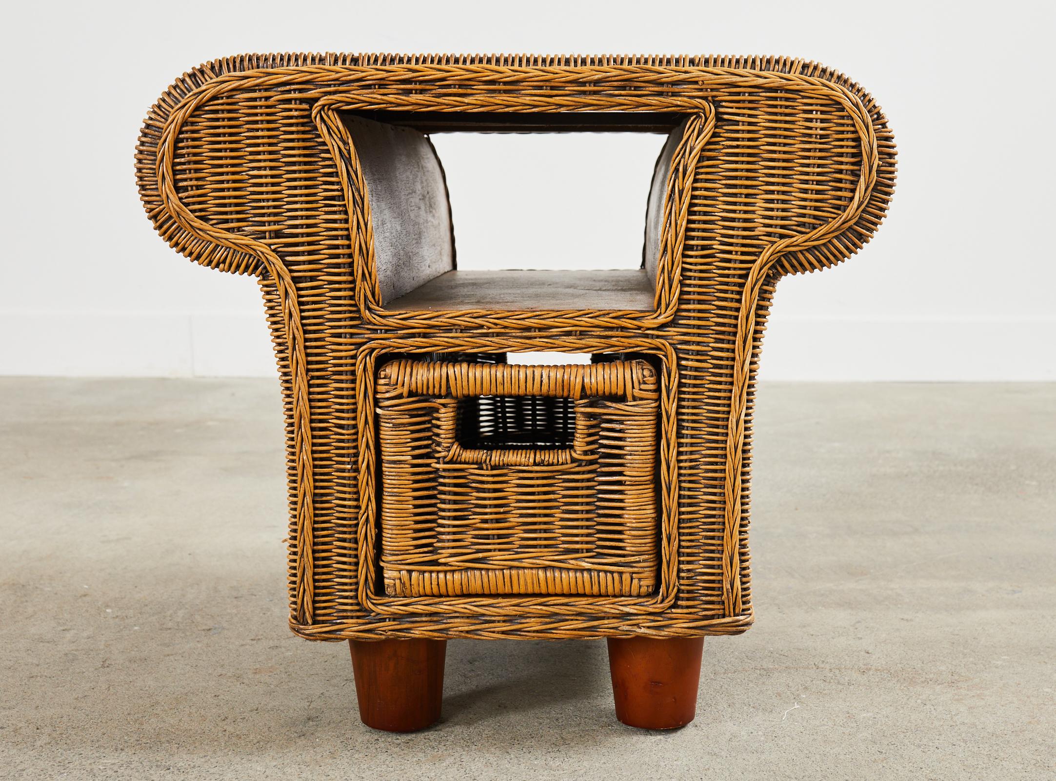 Pair of French Mid-Century Organic Modern Wicker Nightstands 9