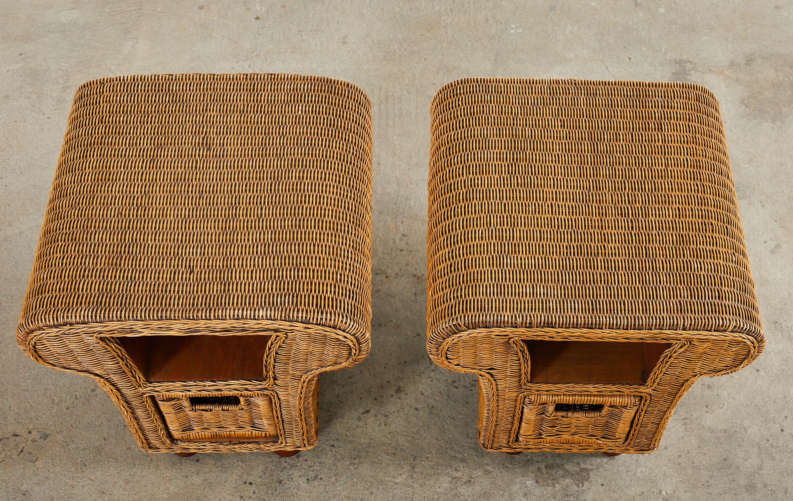 Pair of French Mid-Century Organic Modern Wicker Nightstands In Good Condition In Rio Vista, CA