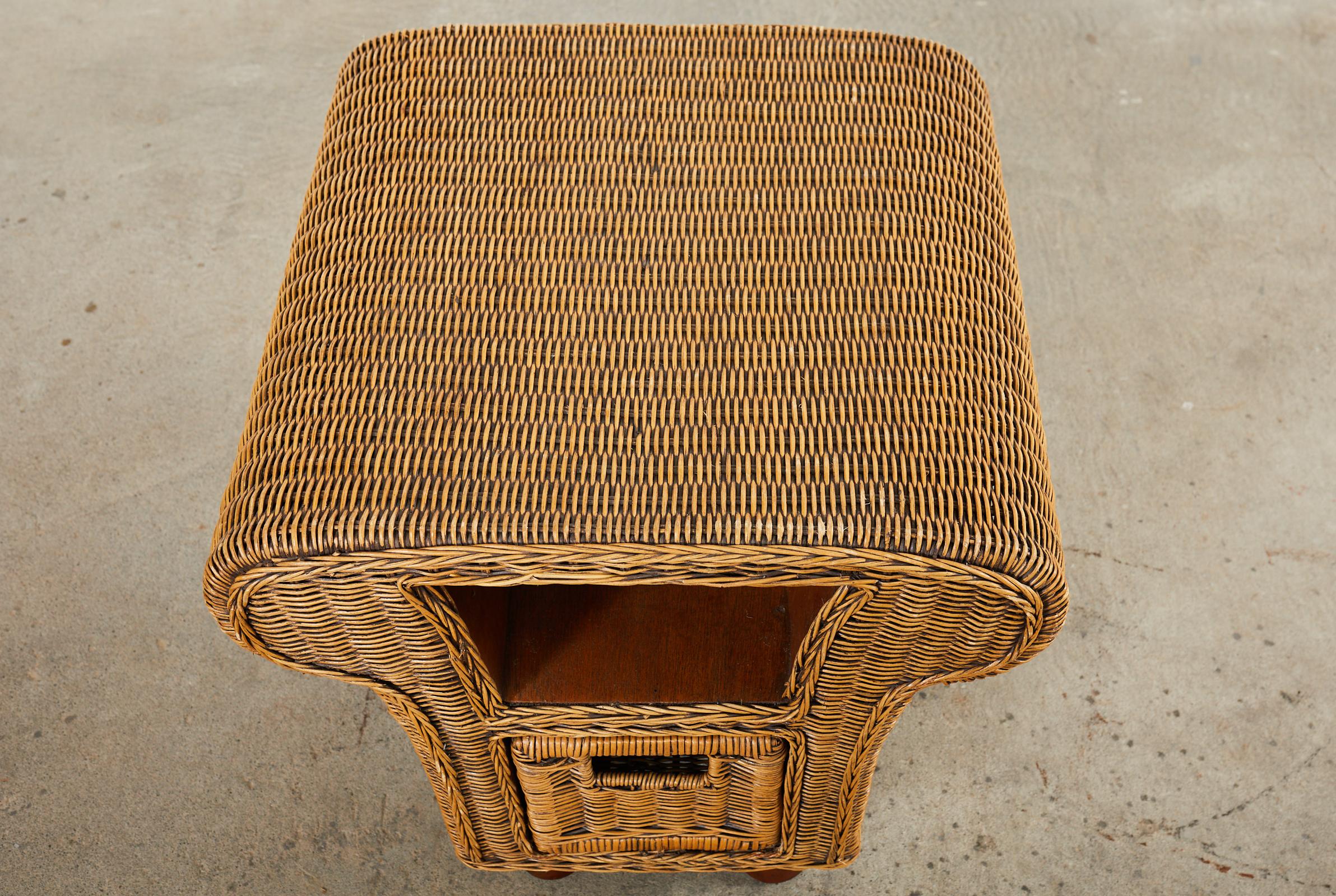Pair of French Mid-Century Organic Modern Wicker Nightstands 3