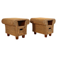 Pair of French Mid-Century Organic Modern Wicker Nightstands