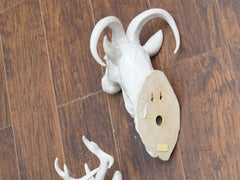 Pair of French Midcentury Porcelain Deer and Ram Wall Mounts