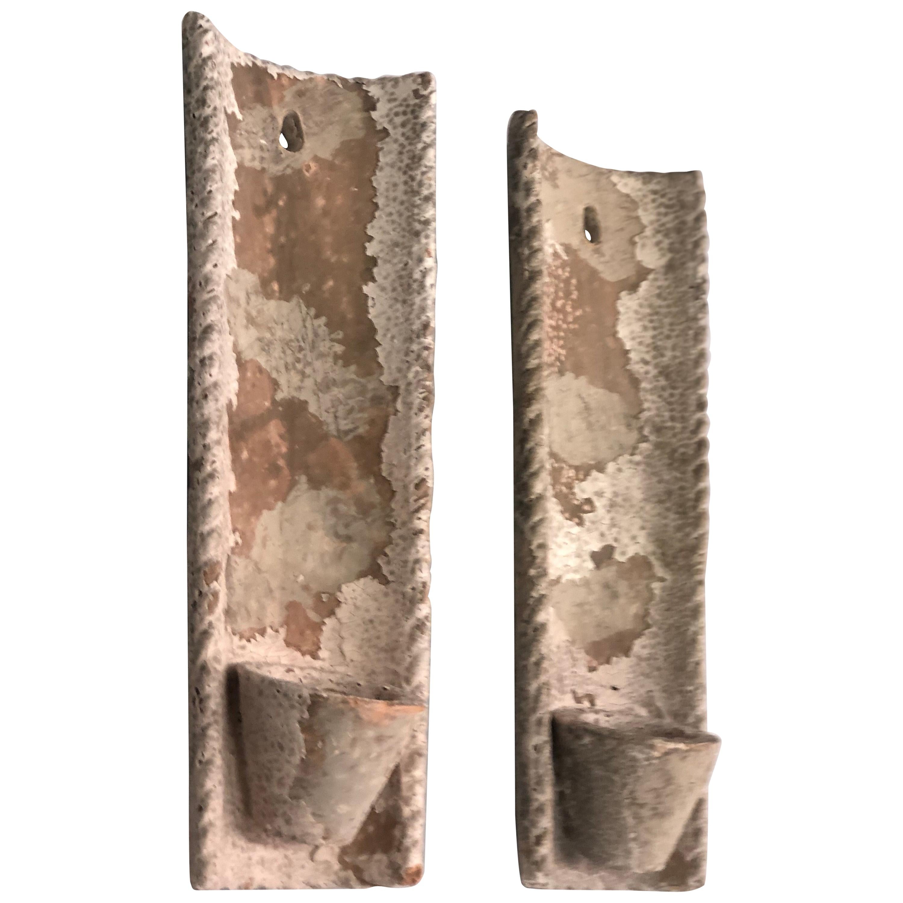 Pair of French Midcentury Rustic Terracotta Wall Sconces For Sale