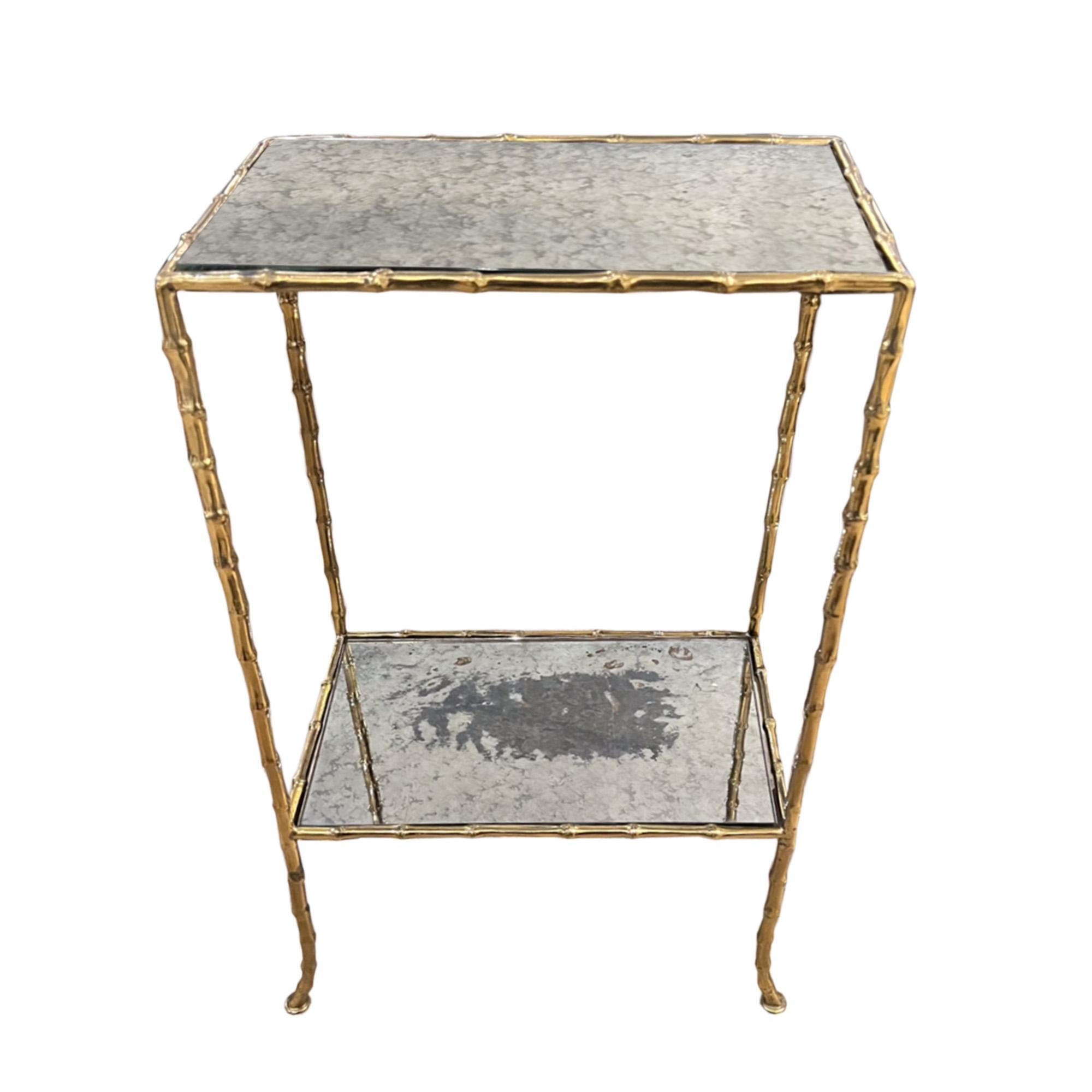 Mid-Century Modern Pair of French Midcentury Side Tables With Eglomise Glass For Sale