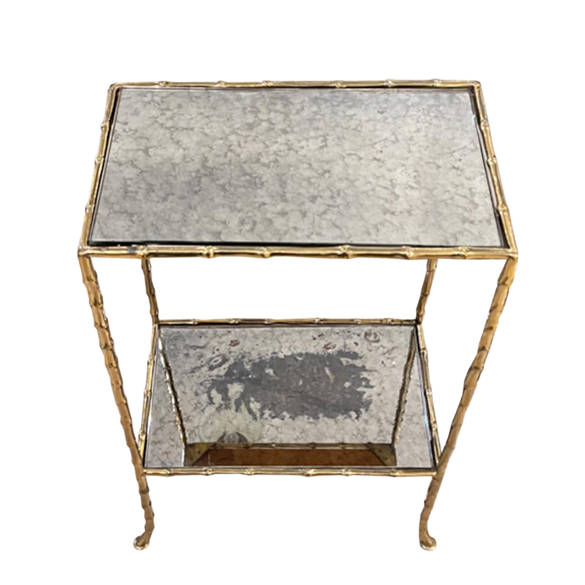 Hand-Crafted Pair of French Midcentury Side Tables With Eglomise Glass For Sale