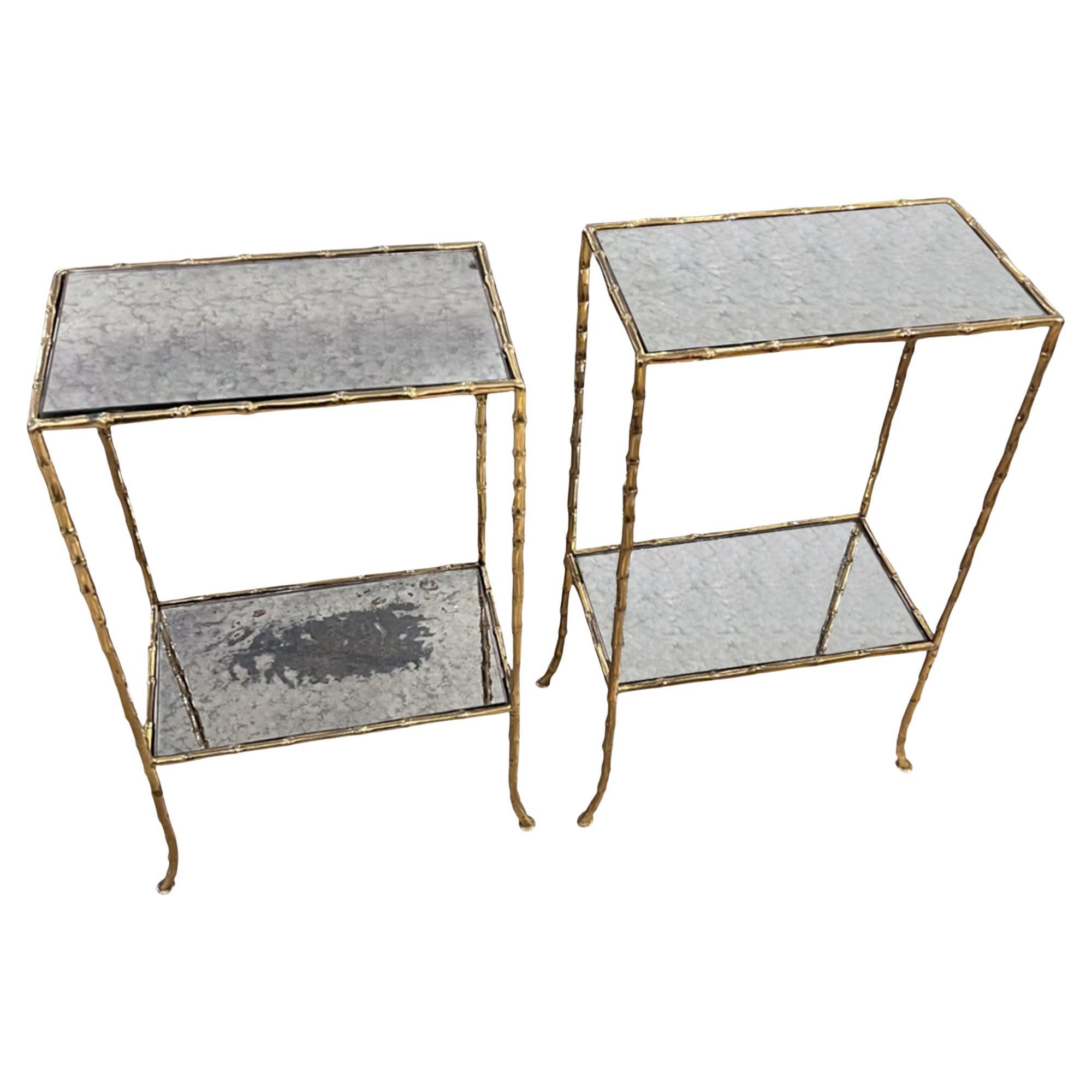 Pair of French Midcentury Side Tables With Eglomise Glass