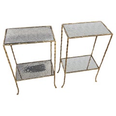 Vintage Pair of French Midcentury Side Tables With Eglomise Glass
