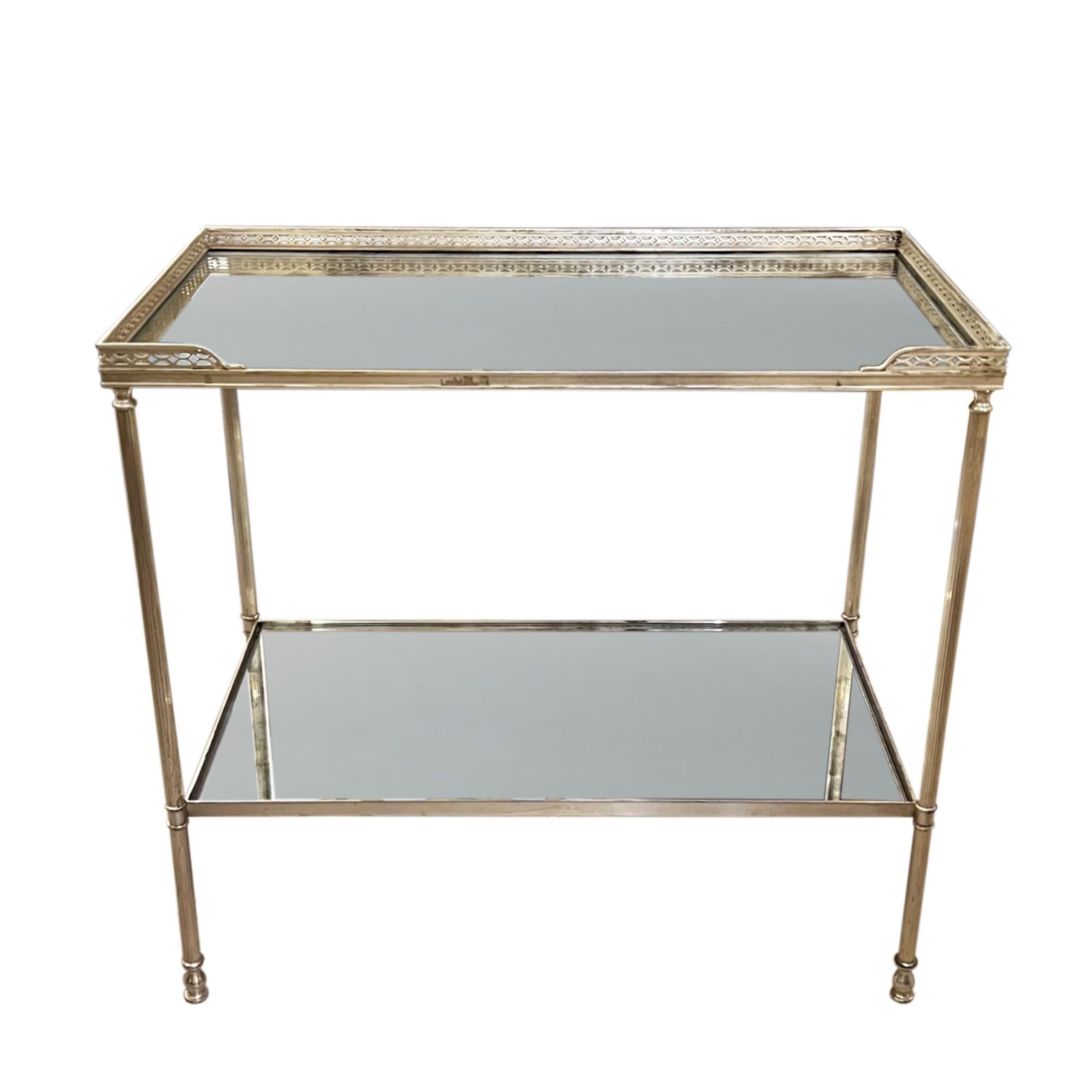 Mid-Century Modern Pair of French Midcentury Silver Side Tables With Eglomise Glass For Sale