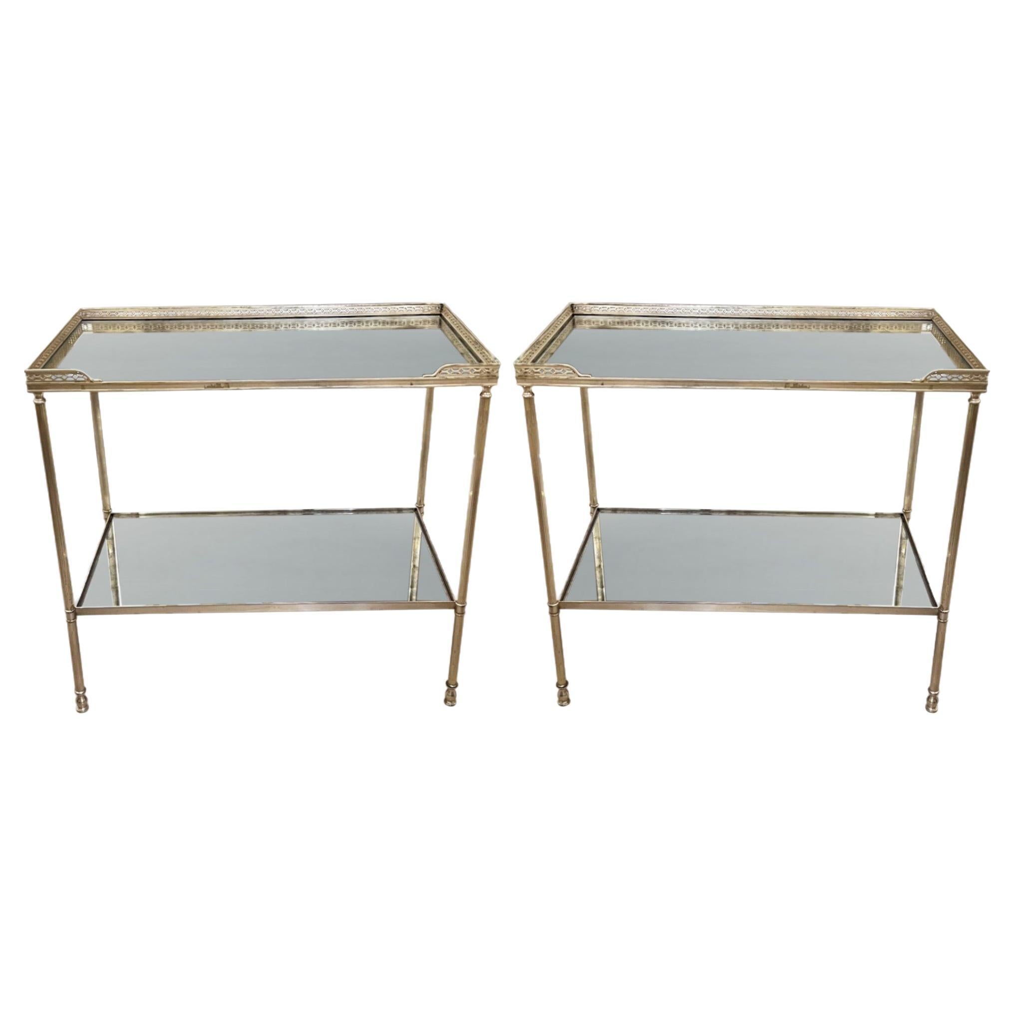 Pair of French Midcentury Silver Side Tables With Eglomise Glass