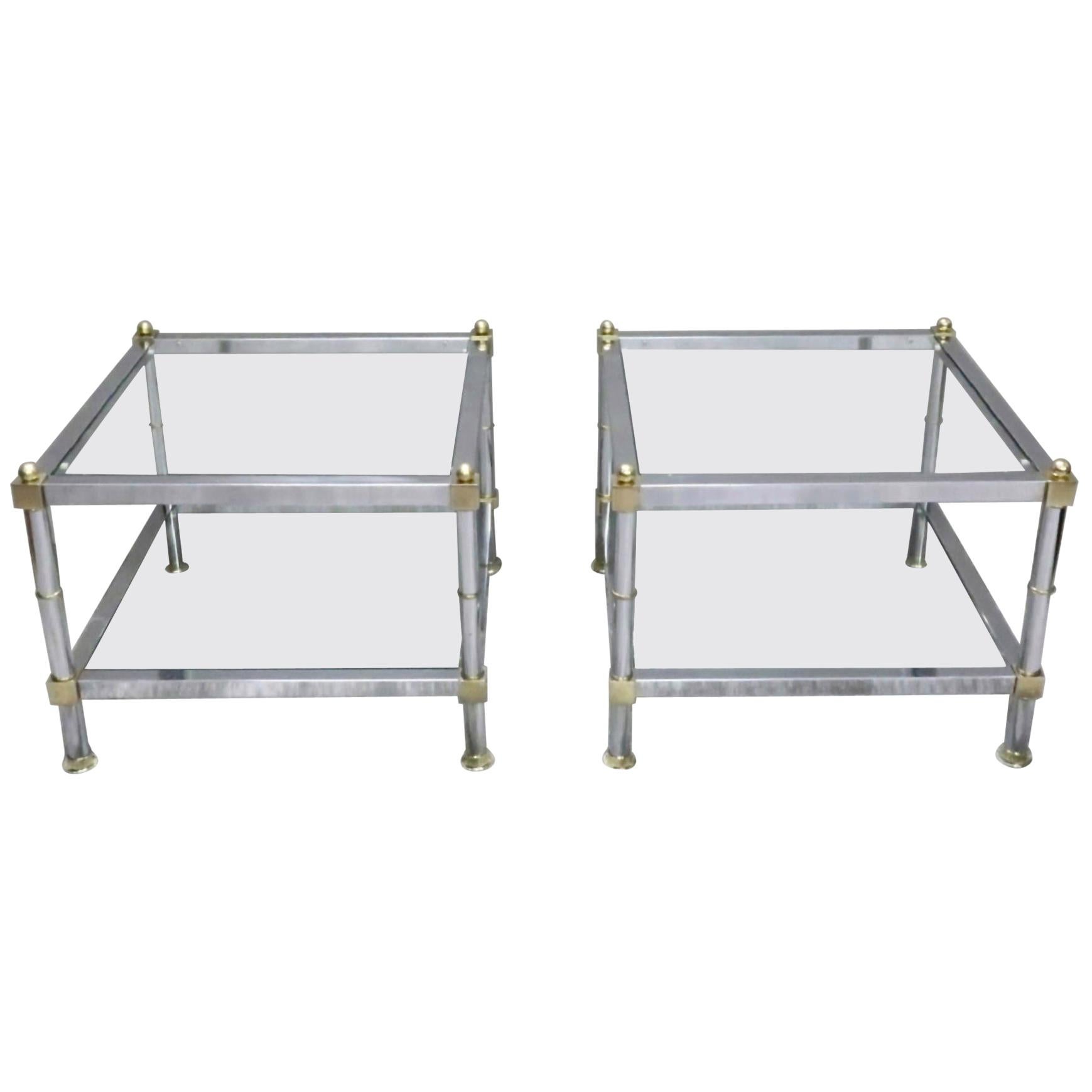 Pair of French Midcentury Square Chrome Side Tables in the Manner of Jansen For Sale