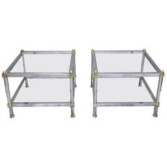 Pair of French Midcentury Square Chrome Side Tables in the Manner of Jansen