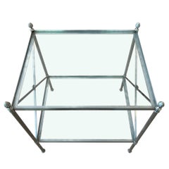 Pair of French Midcentury Steel and Clear Glass Side Tables, Empire Design