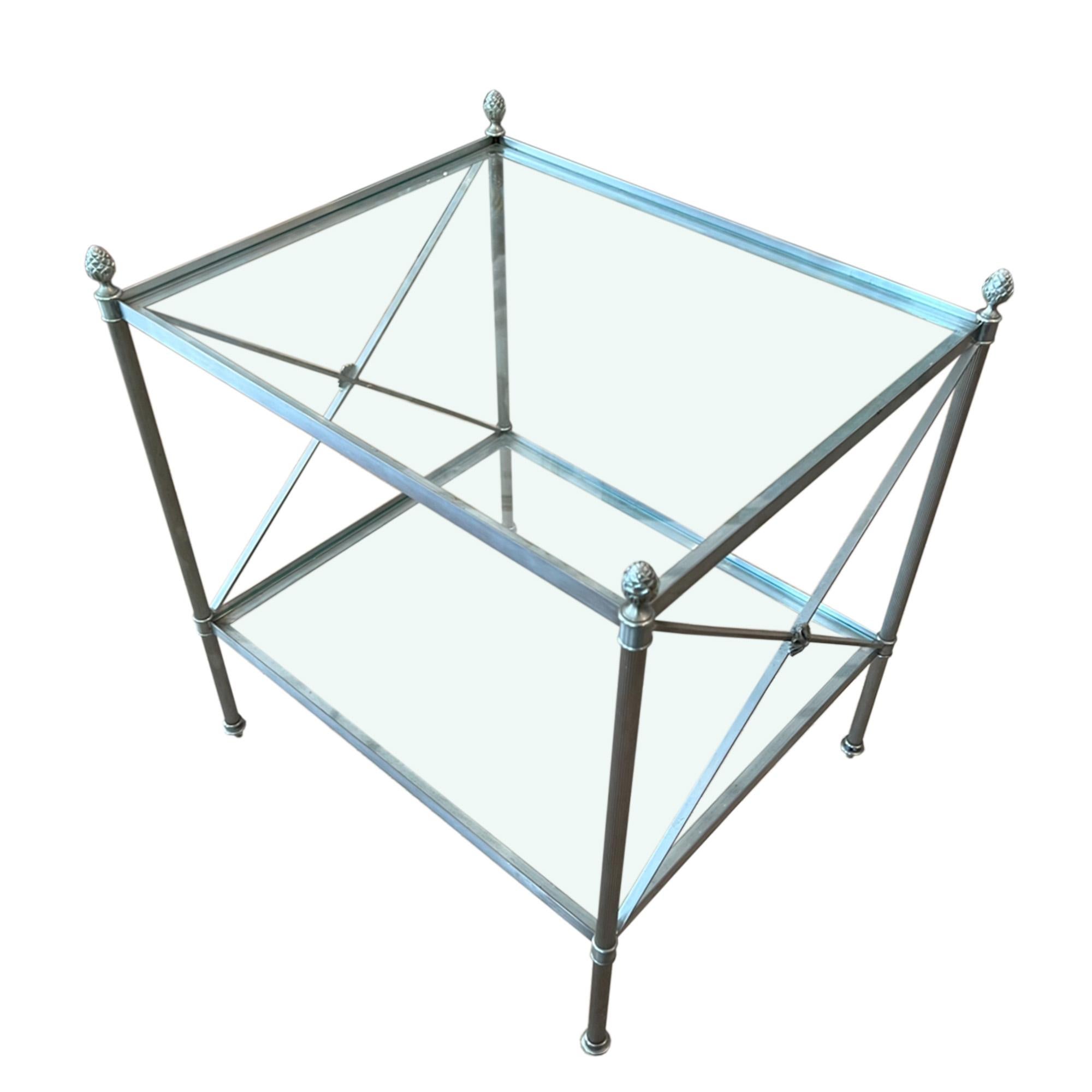 Empire Pair of French Midcentury Steel and Glass Side Tables For Sale
