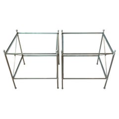 Pair of French Midcentury Steel and Glass Side Tables