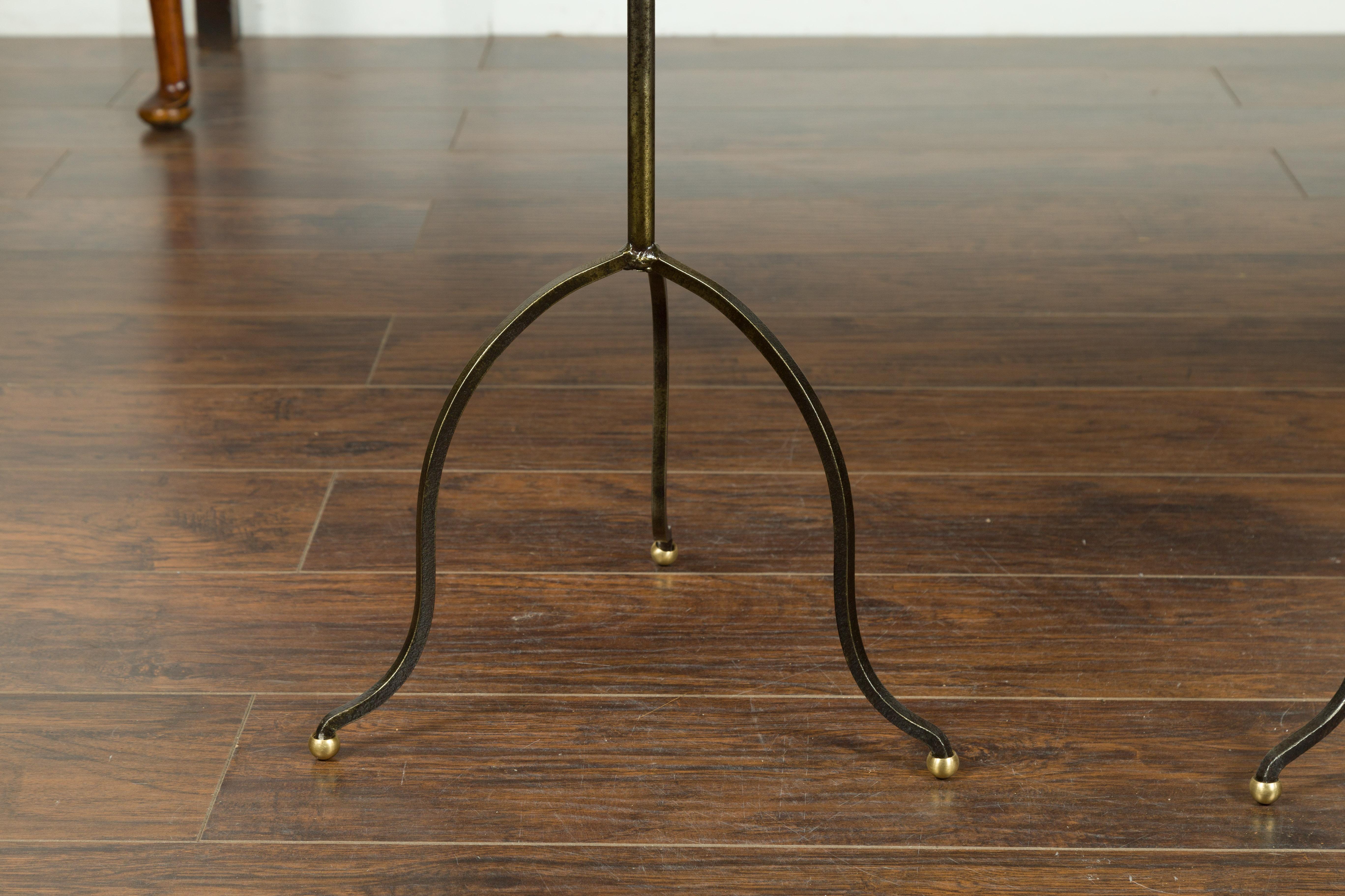 Mid-Century Modern Pair of French Midcentury Steel Tripod Side Tables with Circular Mirrored Tops