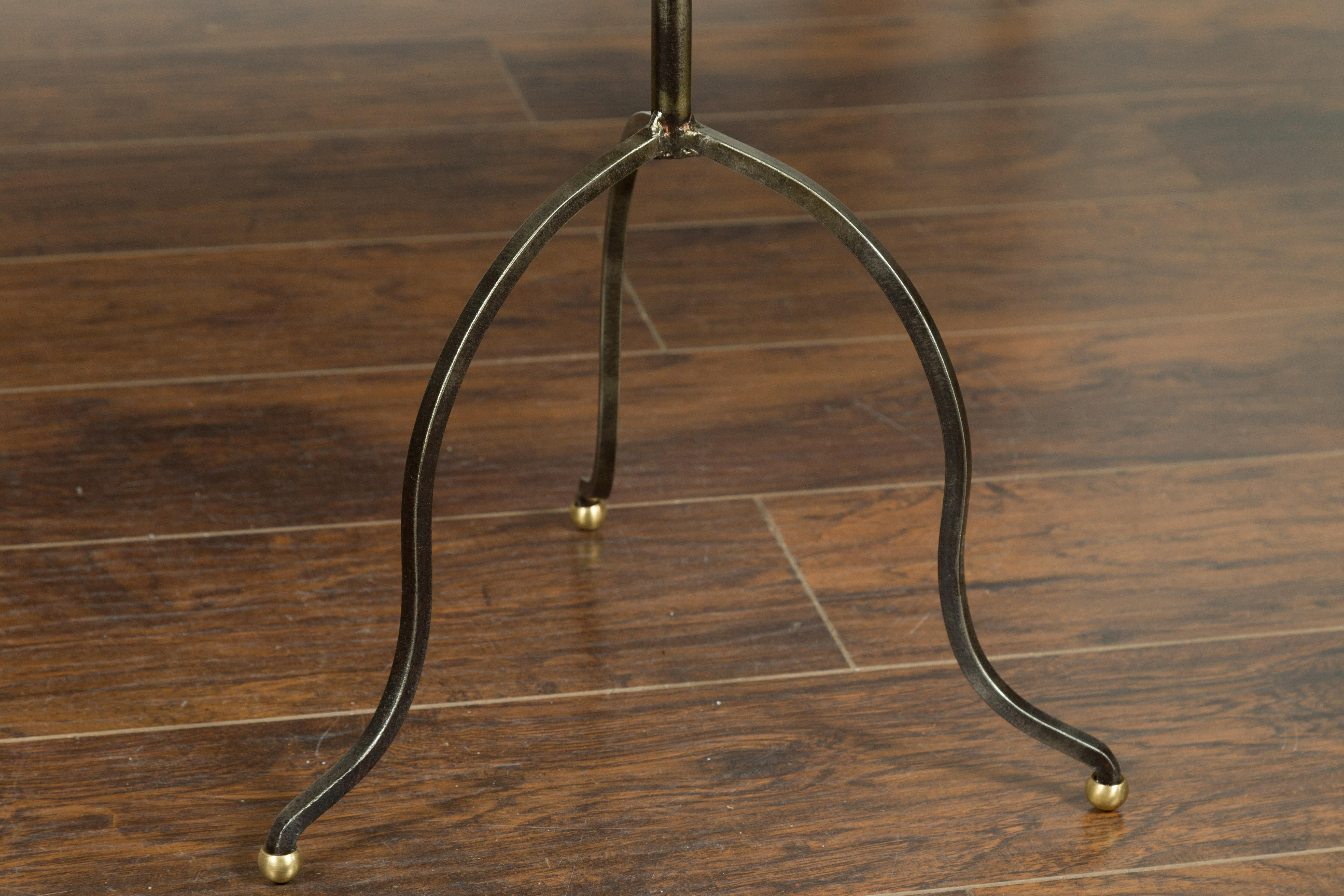 20th Century Pair of French Midcentury Steel Tripod Side Tables with Circular Mirrored Tops