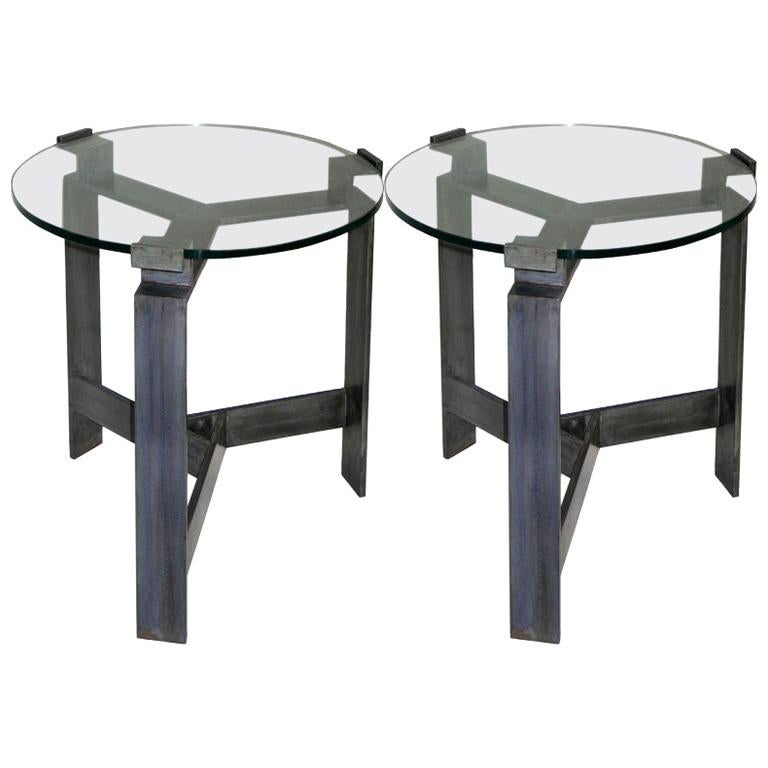 Pair of French Midcentury Style Bronzed Iron End Tables Manner of Jacques Quinet For Sale