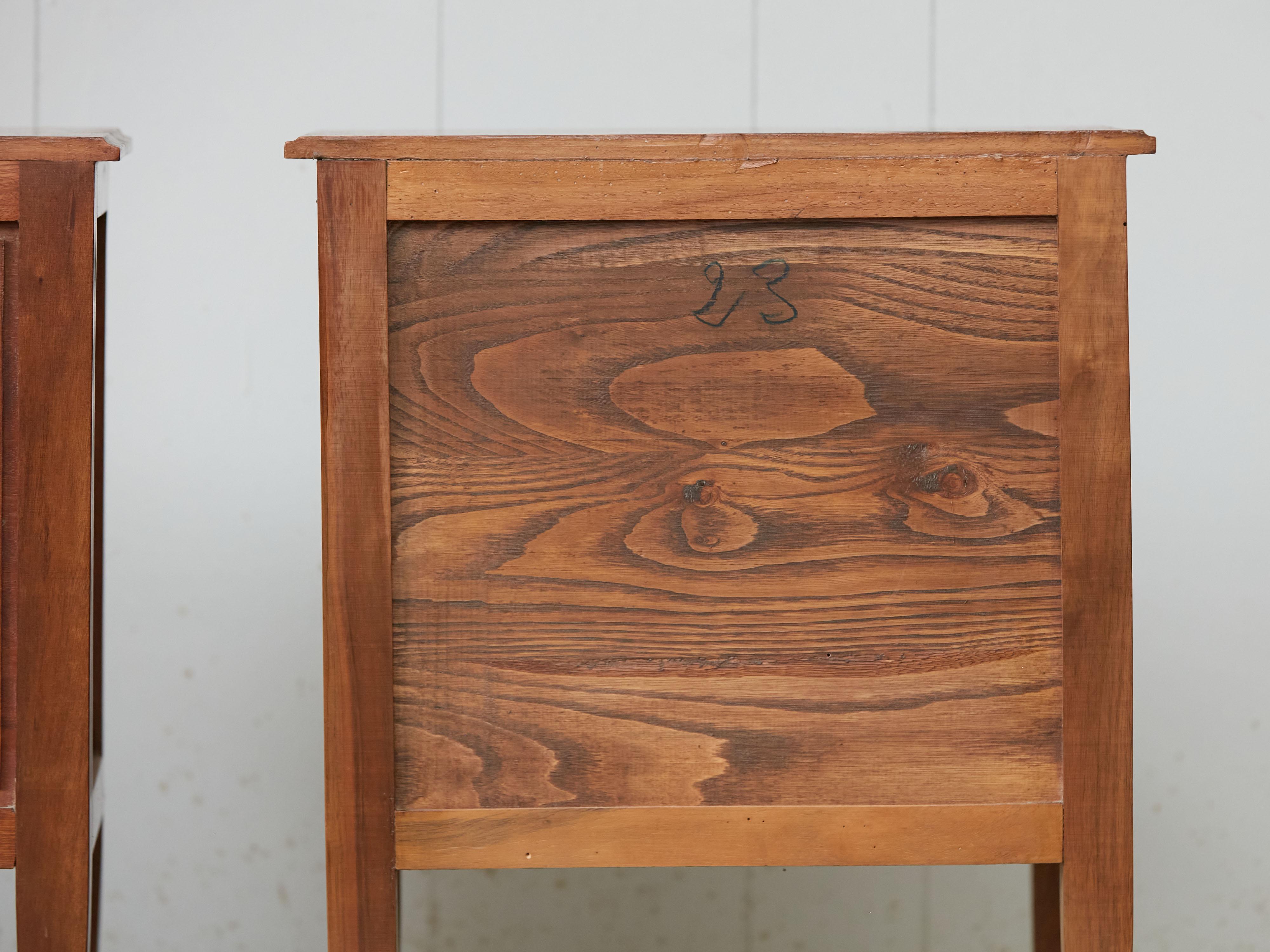 Pair of French Midcentury Three-Drawer Walnut Bedside Tables with Fluted Posts 5