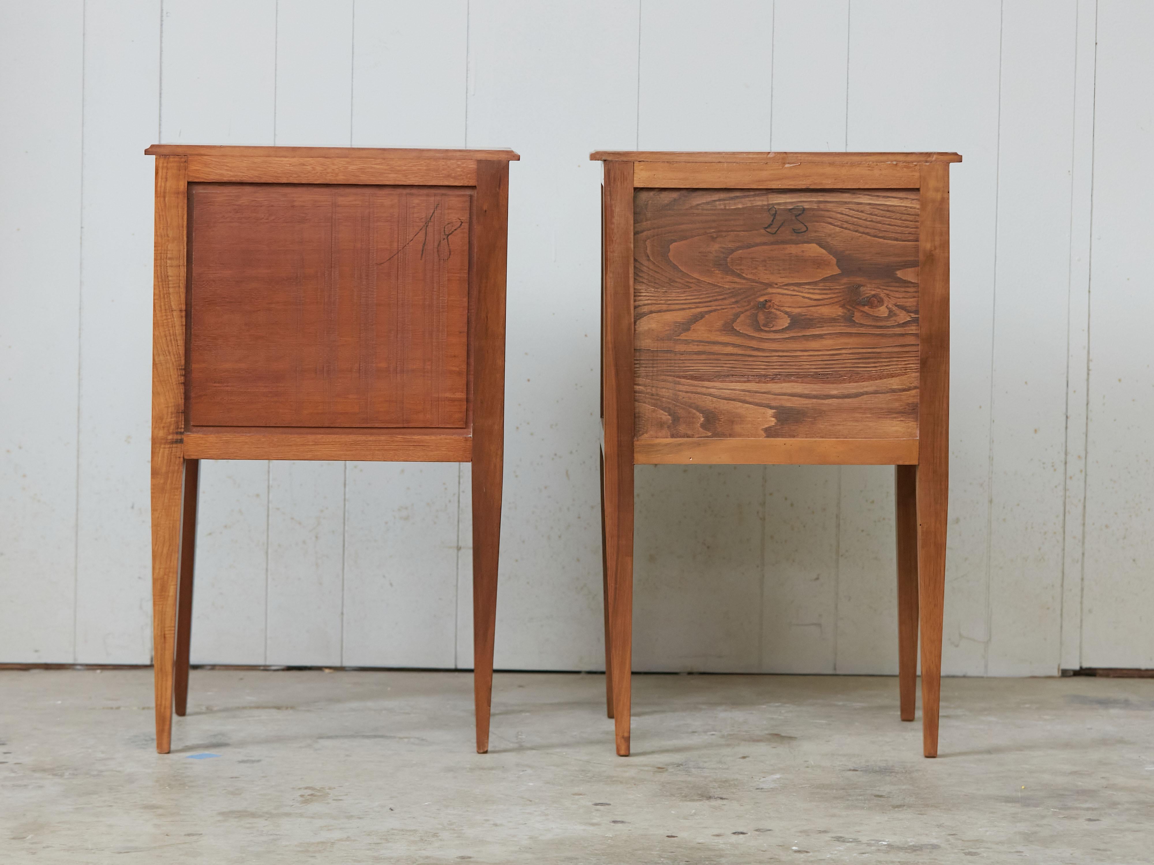 Pair of French Midcentury Three-Drawer Walnut Bedside Tables with Fluted Posts 4