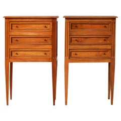 Pair of French Midcentury Three-Drawer Walnut Bedside Tables with Fluted Posts