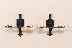 Pair of French Midcentury Two-Light Forged Iron Sconces