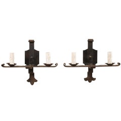 Pair of French Midcentury Two-Light Forged Iron Sconces