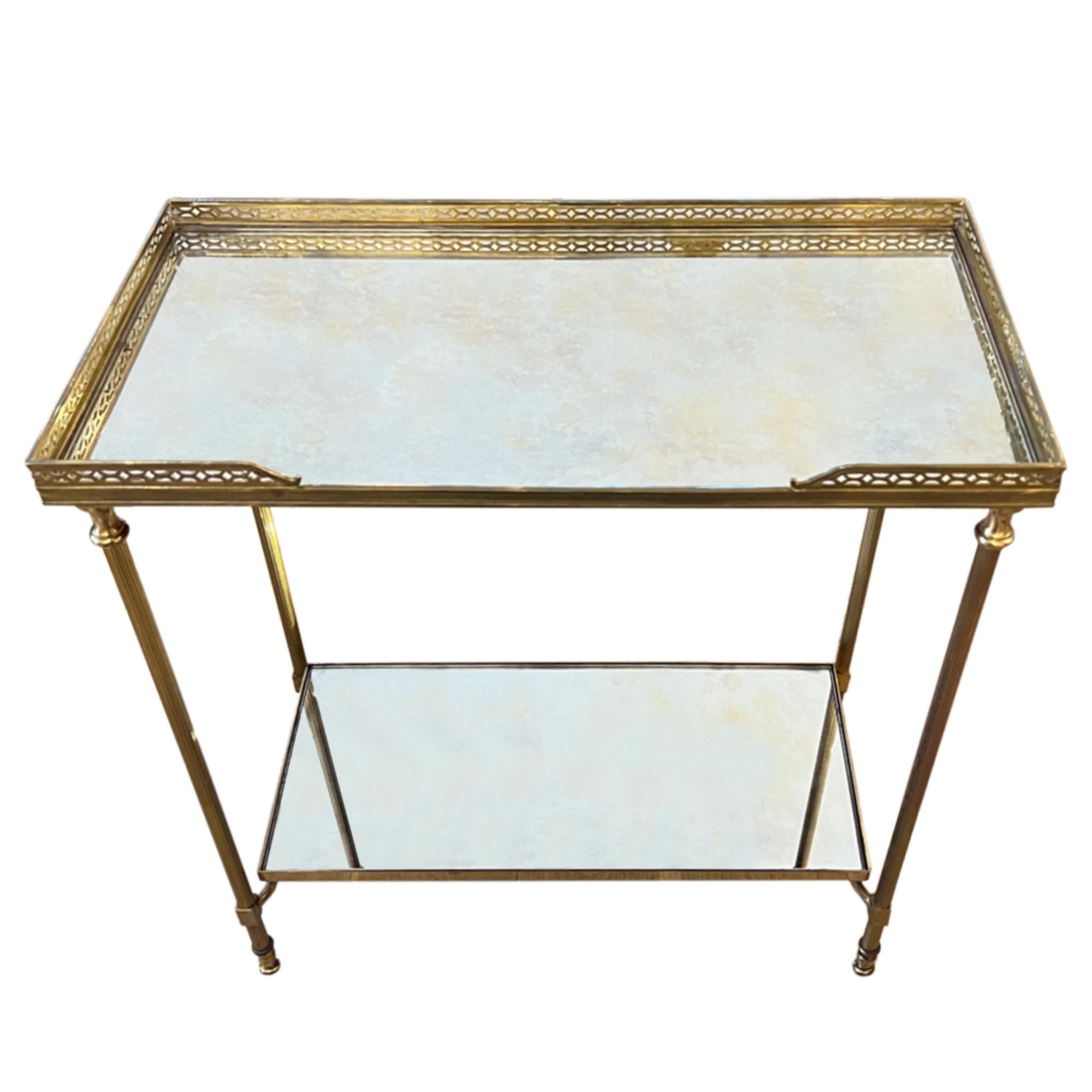 Pair of French Midcentury Two Tier Tables with Eglomise Glass In Good Condition For Sale In London, GB