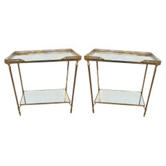 Retro Pair of French Midcentury Two Tier Tables with Eglomise Glass