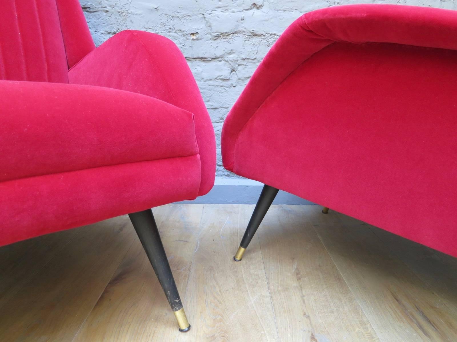 Pair of French Midcentury Velvet Armchairs  In Excellent Condition In London, GB